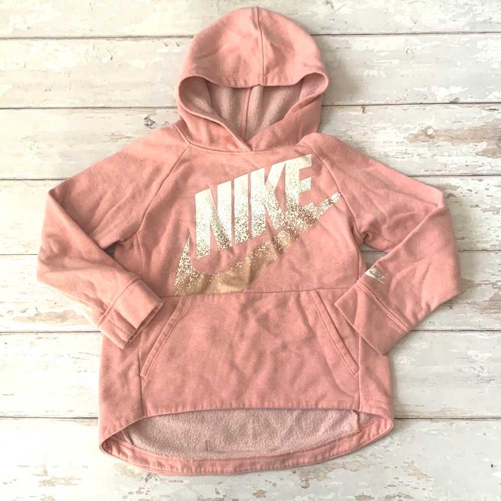 Nike Size 6 Girls Pink Fleece Lined Hoodie Sweatshirt Kids Outerwear